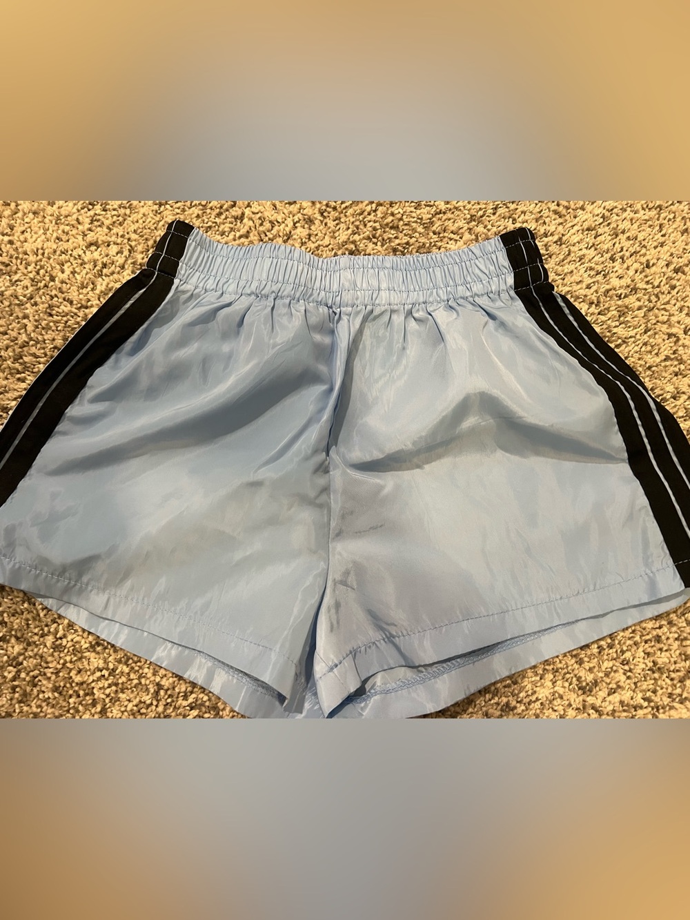 Light Blue Women’s Athletic Shorts with Black Side Stripe small or Medium